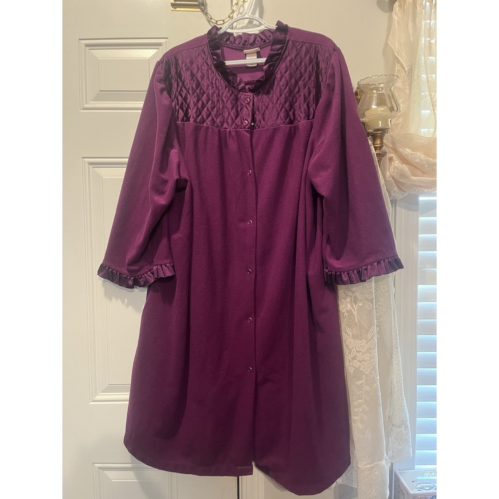 Vintage 90s Intimate Moods Quilted Yoke Duster Robe | Plum Purple | Plus Size 3X